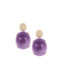 Lilac Amethyst Oval Cabochon with Diamonds Motif Earrings
