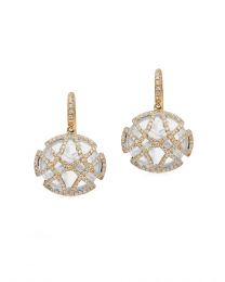 Rock Crystal Oval Disc Oblong Cage Earring with Diamond 