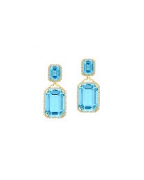 Blue Topaz Emerald Cut with Diamonds Earrings