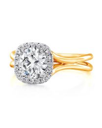 Uneek Round Diamond Engagement Ring with Cushion-Shaped Halo in 14K White Gold and Signature “Silhouette” Double Shank in 14K Yellow Gold