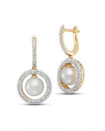 Pearl and Diamond Halo Drop Earrings