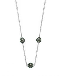 Three Pearl and Diamond Station Necklace