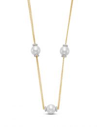 Three Pearl and Diamond Station Necklace