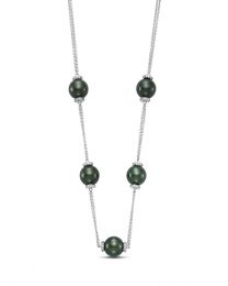 Five Pearl and Diamond Station Necklace