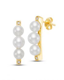 Pearl and Diamond Bar Earrings