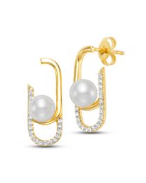Pearl and Diamond Paperclip Earrings