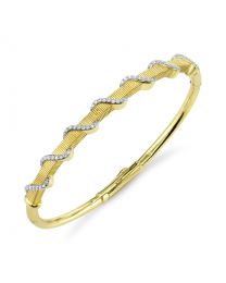 18K Yellow Gold Strié and Diamond Wrap Bracelet