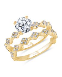 Uneek Round Diamond Bridal Set with Diamond-Shaped Cluster Accents, in 14K Yellow Gold