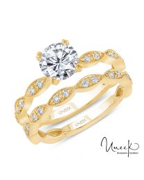 Uneek Round Diamond Bridal Set with Milgrain-Trimmed Marquise-Shaped Clusters, in 14K Yellow Gold