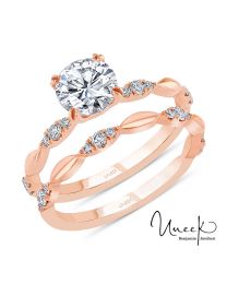 Uneek Round Diamond Bridal Set with Navette-Shaped Cluster Accents, in 14K Rose Gold