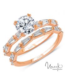Uneek Round Diamond Bridal Set with Tapered Baguette Diamond Accents, in 14K Rose Gold