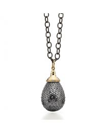 18kyg oxidized silver mogul drop pendant with champagne diamonds