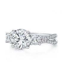 Uneek Round Diamond Three-Stone Engagement Ring with Pave "Silhouette" Double Shank, in 18K White Gold